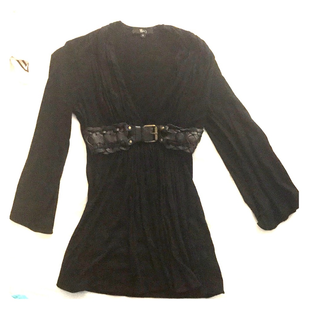 Sky, Black v neck long sleeve, leather v neck